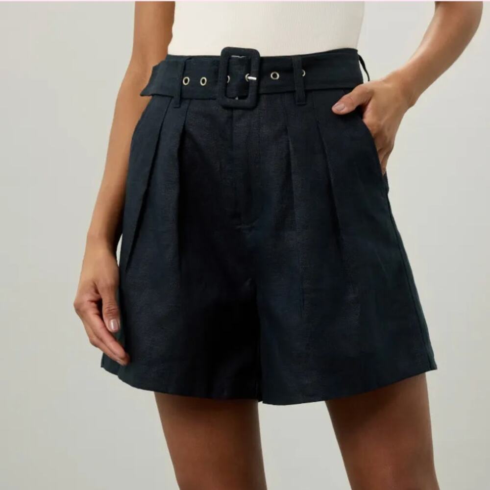 BlankNYC Blue Linen Trouser Shorts SIZE 25 Pleated Wide Leg Preppy Designer $98